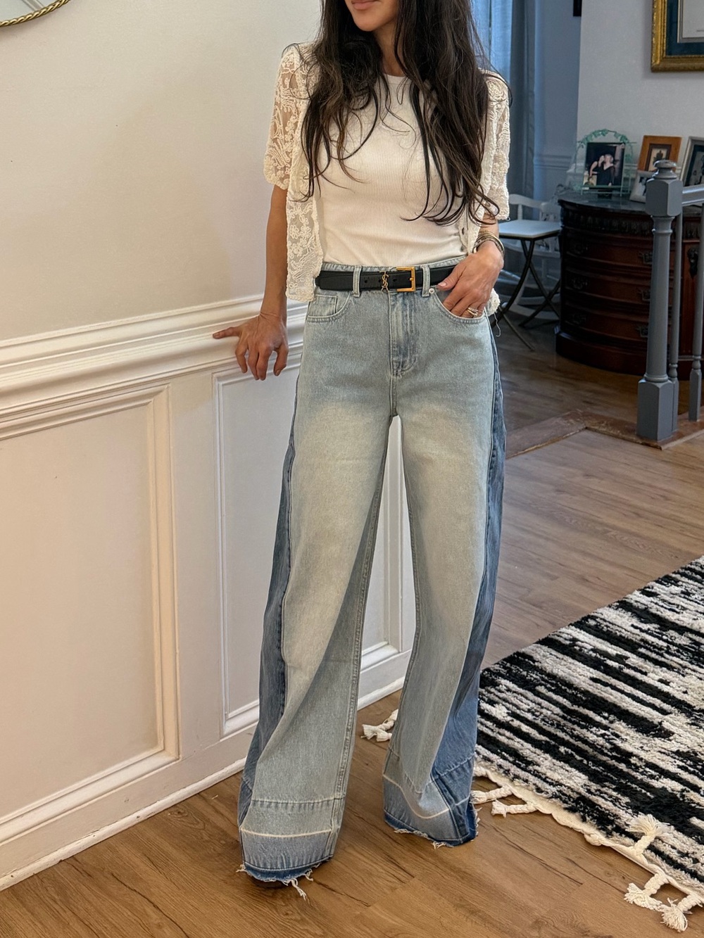 ShopEvelynne Two-Tone Light Blue Wide Leg Jeans